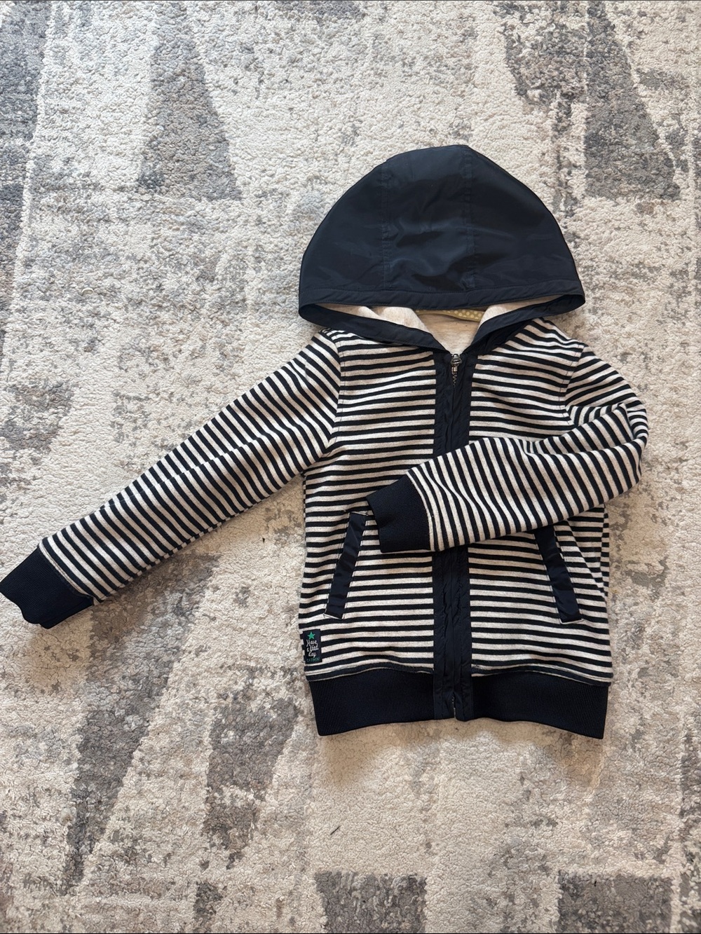 Catimini Navy & White Striped reversible Hooded Zip-Up for Kids